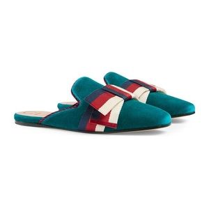 NIB Gucci Sylvie Women's Velvet Bow Mules/Slides